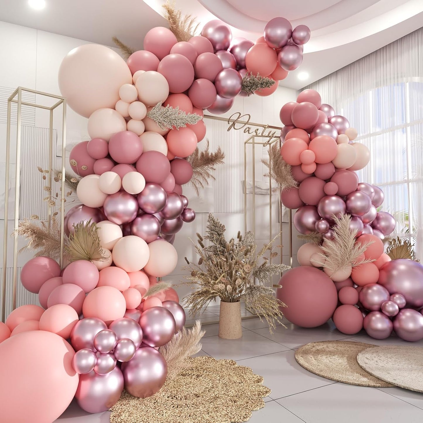 Pink Balloon Garland Arch Kit, 160Pcs Pastel Dusty Nude Metallic Pink Balloons for Birthday Princess Wedding Bridal Baby Shower Party Decorations