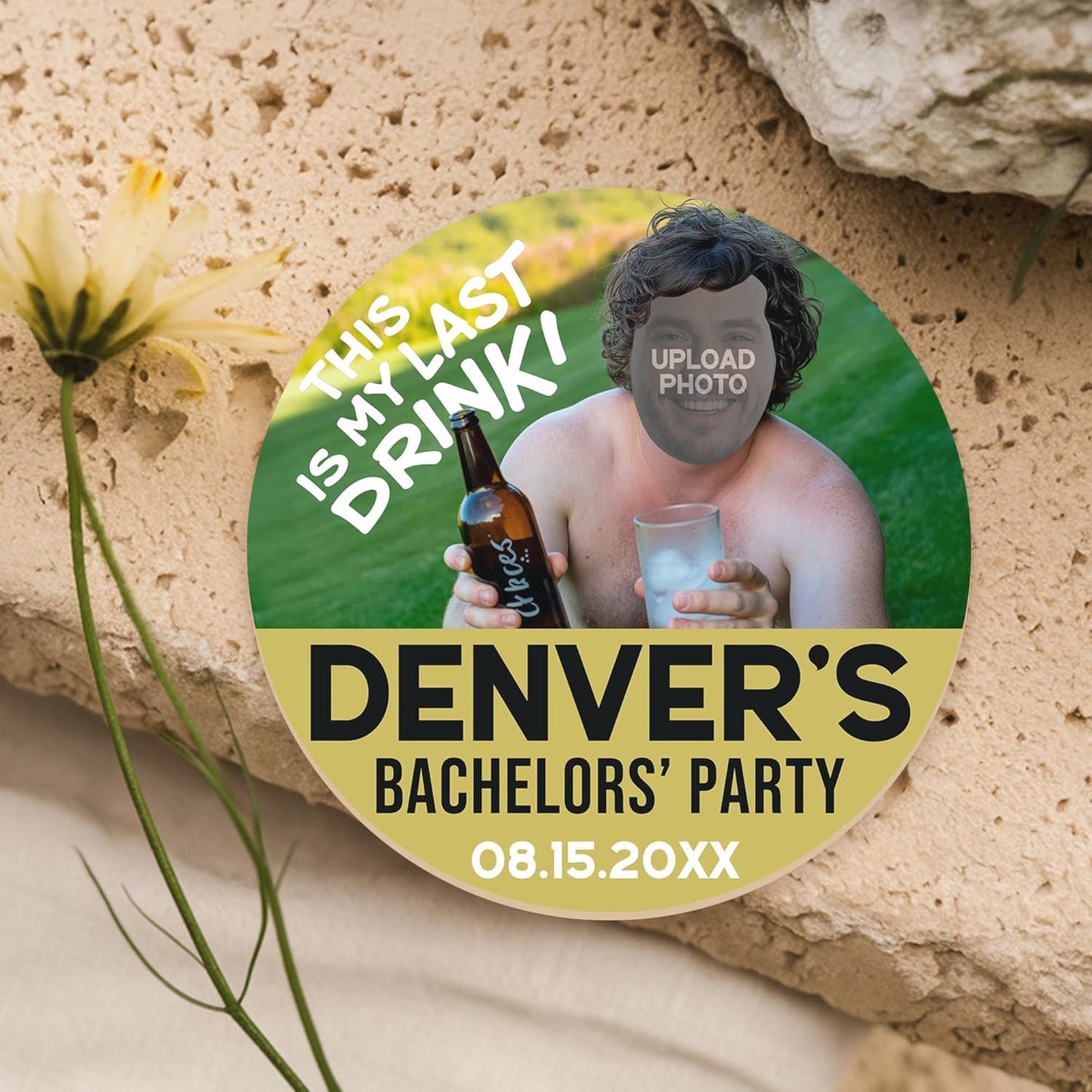 60 Pack Personalized Bachelor Party Coasters, Custom Cardboard Drink Coasters with Photo Print and Text, Fun Bachelor Party Favors and Gifts, 3.95" Round, Design 5