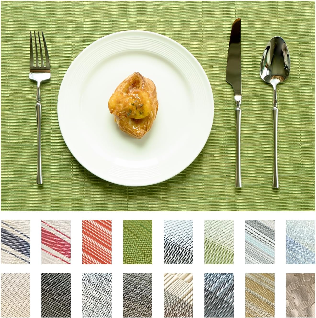 Placemats Set of 6 Vinyl/Plastic Woven Place Mats for Kitchen Table Indoor/Outdoor Washable Placemat Wipeable Dining Table Mats (Oliver Green,6)