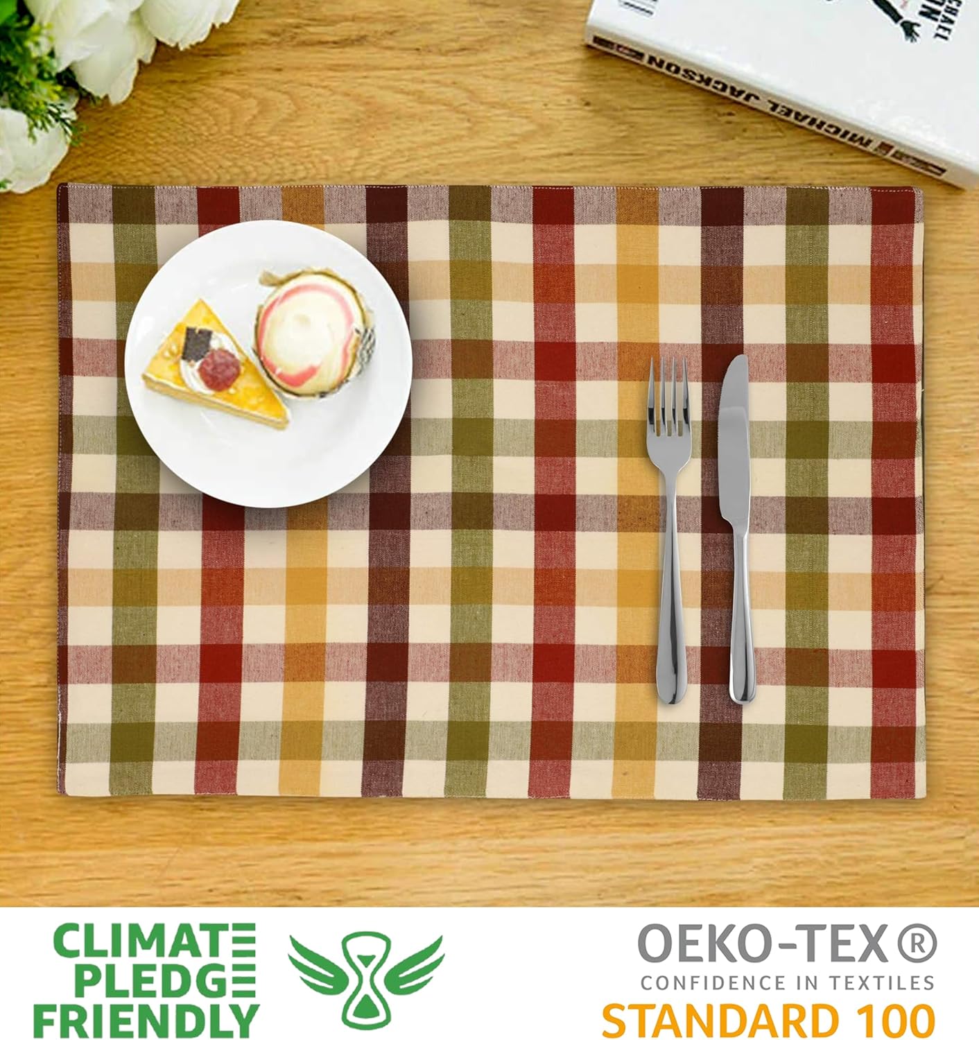 Urban Villa HarvestPlacemats for Dining Set of 6 Over Sized 14''x 20'' Buffalo Check Plaid 100% Cotton Thanks Giving Placemats FallPlacemats Everyday Use Heavier Quality