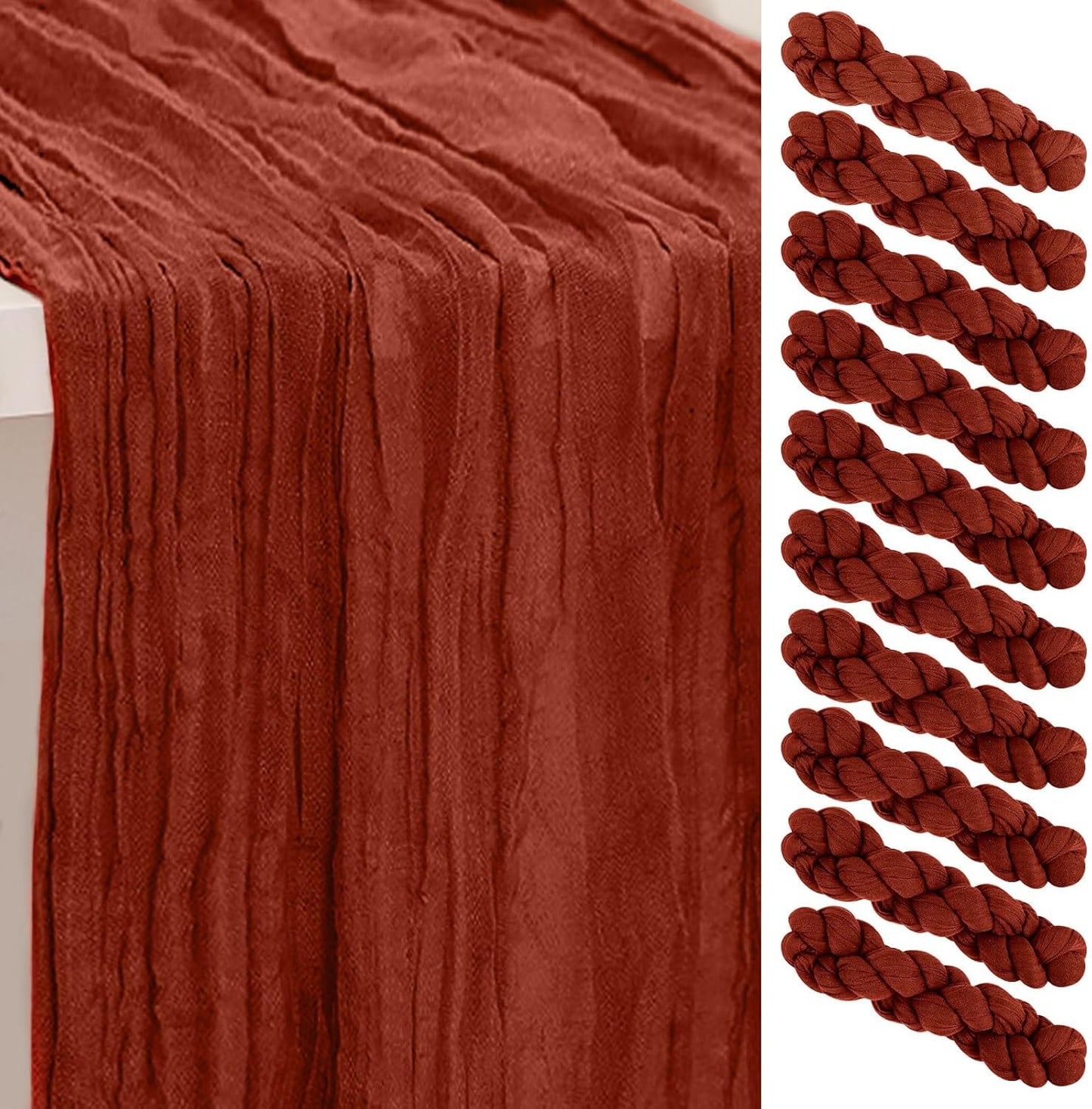 10 Pack Terracotta Cheesecloth Table Runner 35x120 Inch 10Ft Rustic Gauze Cheese Cloth Thanksgiving Table Runner Sheer Cheesecloth Table Runners for Wedding Party Bridal Shower Decoration