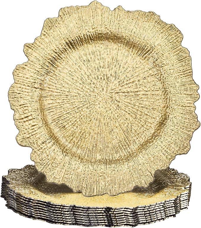 uxcell 10pcs Charger Plates Bulk 13 Inch Plastic Charger Plates Round Plate Charger for Dinner Wedding Party Event Table Setting Decoration Gold