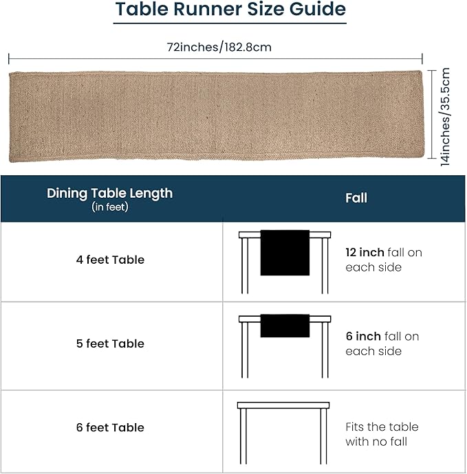 Jute Table Runner 72 Inches – Reversible Woven Burlap Jute Table Runner – Heat Resistant - Handmade Rustic Natural Look Rug for Farmhouse, Boho Dining Table Accessory (14x72)