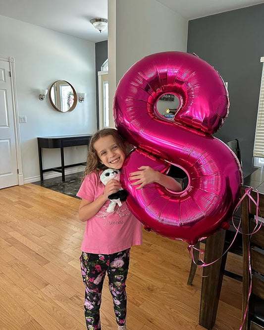 Hot Pink Number 8 Balloon 40 Inch, 8th Birthday Party Decorations for Children, Giant 8 Foil Balloon for Party Supplies