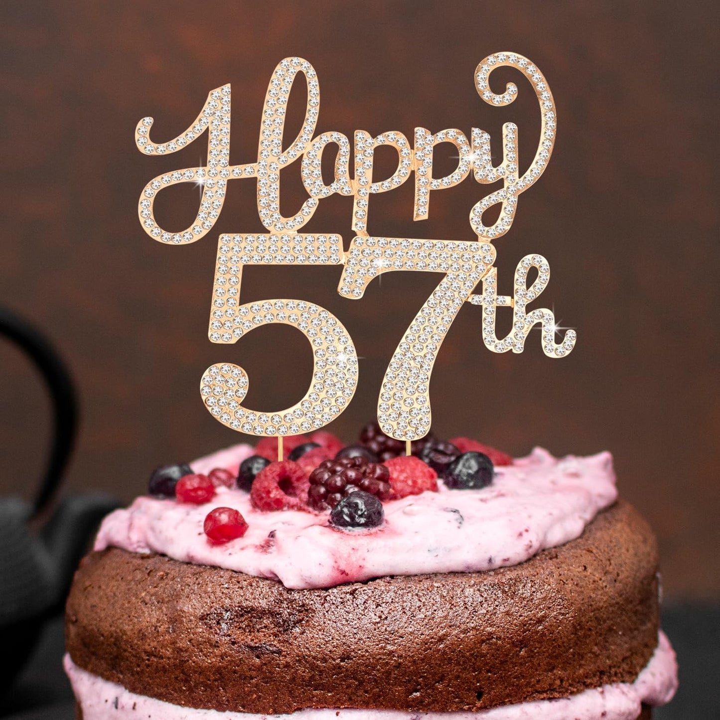 Happy 57th Birthday Decorations,57th Birthday Gold Rhinestone Cake Topper - Cheers to 57 Years Old Bday Party Metal Sparkly Cake Centerpieces Sign.