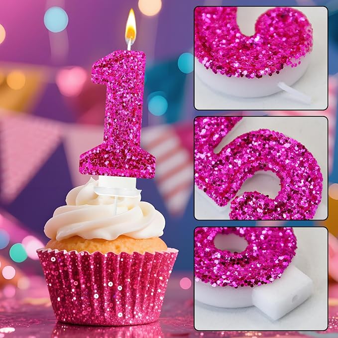 Zailo Birthday Number Candles, Glitter Number Candle Cake Decorations with Sequins, Cupcake Decorations for Girls, Women, Party Anniversary Celebrations (Number 1, Bright red)