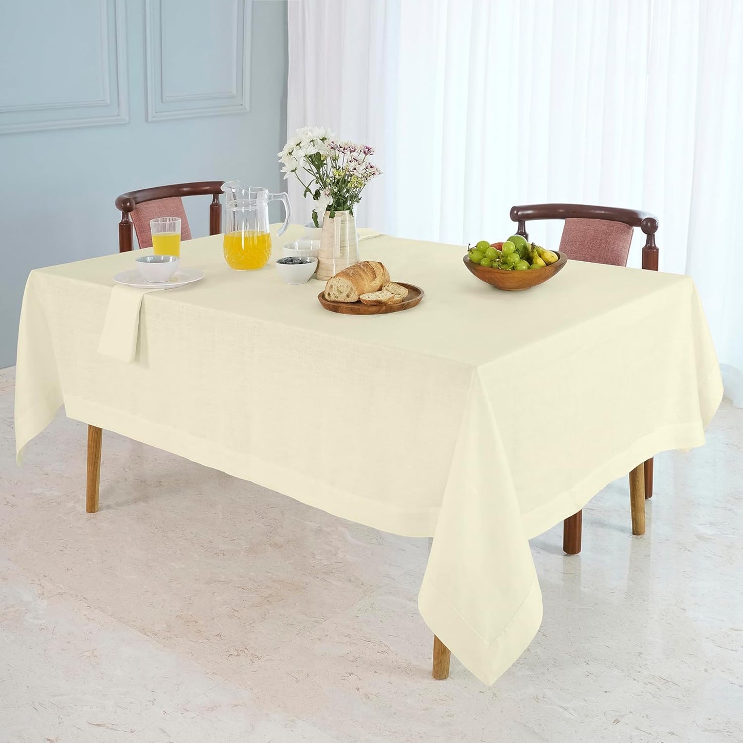 D'Moksha Homes Linen Cream Tablecloth 60 x 132 Inch - 100% Pure Linen Rectangular Tablecloth - Machine Washable Table Cloth for Fall, Autumn and Halloween