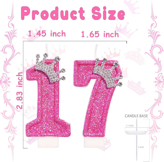 Birthday Candle for Cake, Crown Rose Number Candles, 2.76 inch Number Happy Birthday Candle, Cake Topper Decoration for Birthday Party (Number 17)
