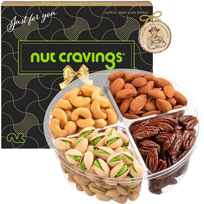 NUT CRAVINGS - Halloween Treats For Adults Mixed Nuts Gift Basket in Black Gold Box (4 Assortments) Holiday Xmas Christmas Food Arrangement, Healthy Snack Care Package, Food Assortments