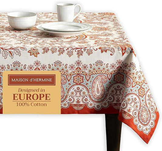 Maison d' Hermine Table Cloth Square Table 100% Cotton 60 x 60 Inches Fall Tablecloth Reusable Everyday Use for Thanksgiving Christmas Decorations Dining Farmhouse Party (Cachemire)