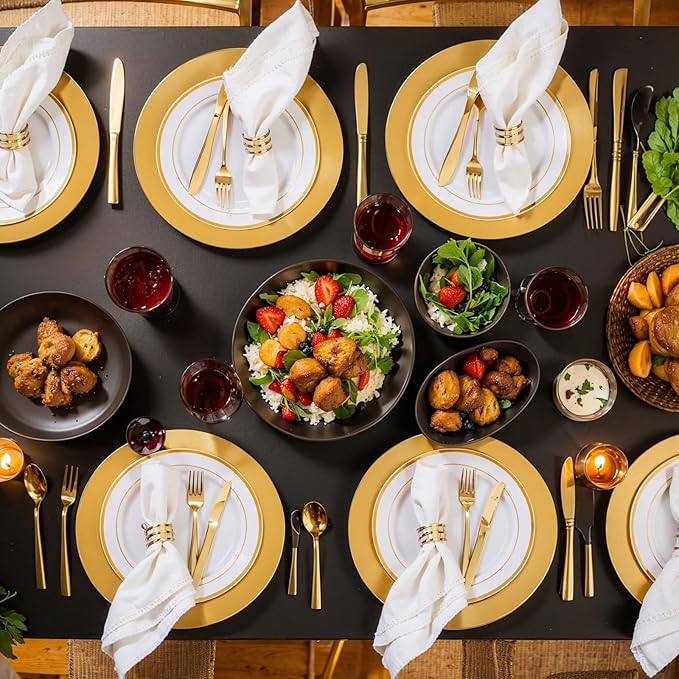 13 Inch Gold Charger Plates,50pcs Charger Plates Bulk,Chargers for Dinner Plate,Plastic Chargers Plate for Wedding,Party