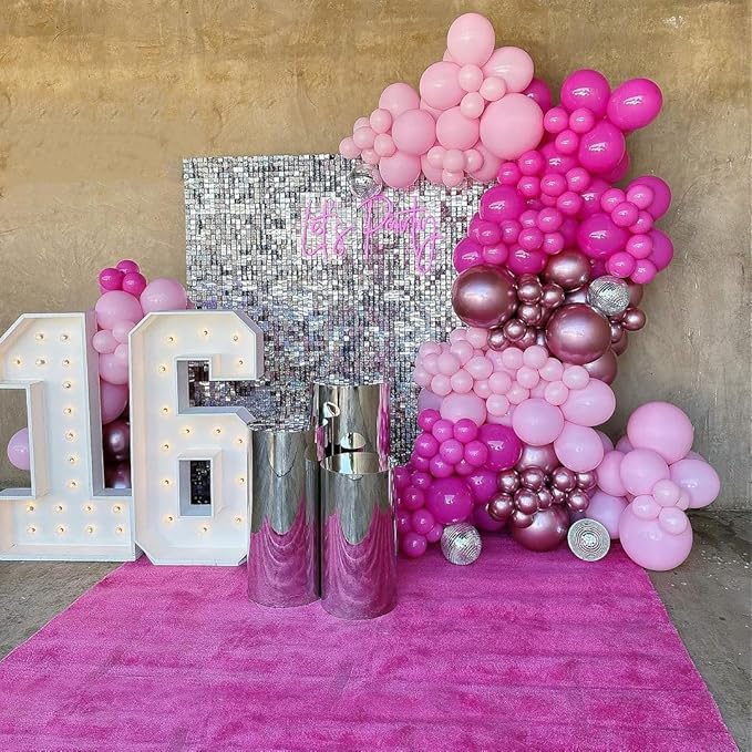 Pink Balloons Metallic Pink Balloon, 50Pcs 12Inch Hot Pink Chrome Pink Latex Balloons Light Pink Balloon and Dark Magenta Pink Balloons for Birthday,Baby Shower,Princess Theme Party Decorations