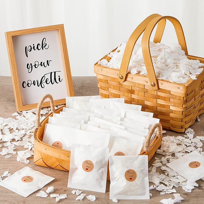 Wavwavw Biodegradable Confetti, Dried Hydrangea Flower Petals with Throw Me Stickers Wedding Confetti Biodegradable Flower Petals for Wedding Ideas Valentines Day Decor(White,103 Pcs)