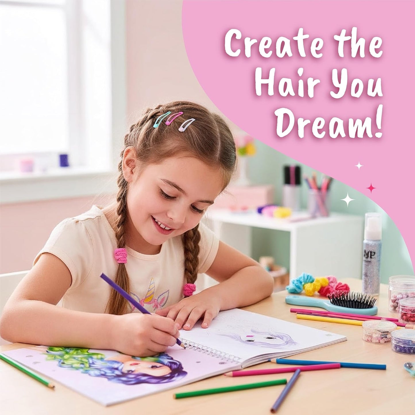 BSCOOL - Drawing, Coloring & Activity Book. Create Hairstyles with Stickers and Guides. Fashion Design Sketchbook for Kids 5 and up. Little Designer Creativity Book - Fashion Design for Kids