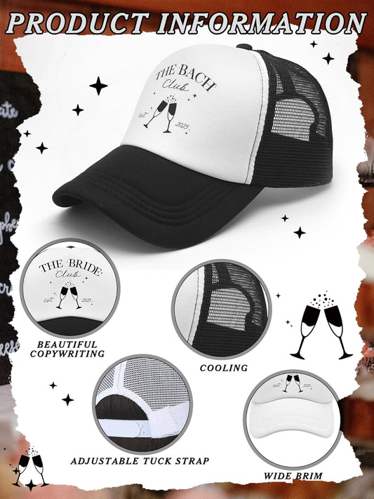 8 Pack Social Club Bachelorette Party Hats Include 1 Pack The Bride Cap and 7 Pcs The Bach Club Trucker Cap (Black,The Bach)