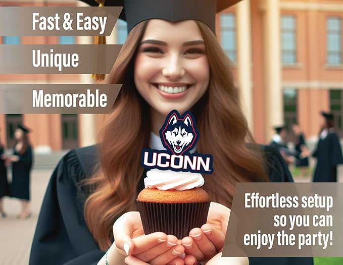 UConn Party Supplies for Football, Birthday Gift, University of Connecticut Graduation Party Banner and Cake Toppers (42 Pieces) (UCONN Huskies)
