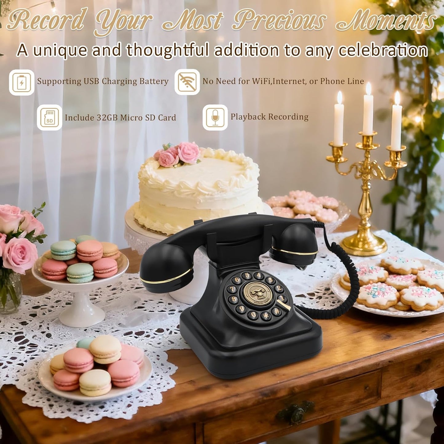 Audio Guest Book Wedding Phone, Retro Audio Phone Guestbook with Clear Voice Recording for Wedding Reception, Bridal Shower, Birthday, Baby Shower, Anniversary, Engagement