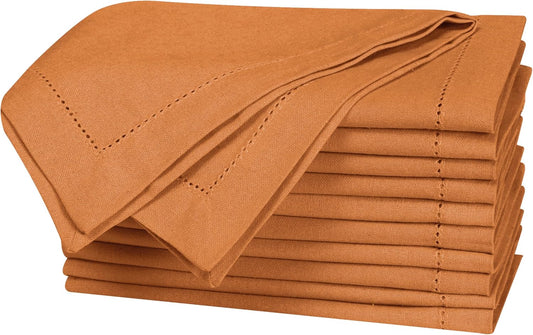 Bedding Craft Cotton Cloth Dinner Napkins Set of 12 – 18x18 Desert Sun with Frayed Fringe – Machine Washable Fabric Napkins for Weddings, Baby Showers, Parties & Everyday Dining