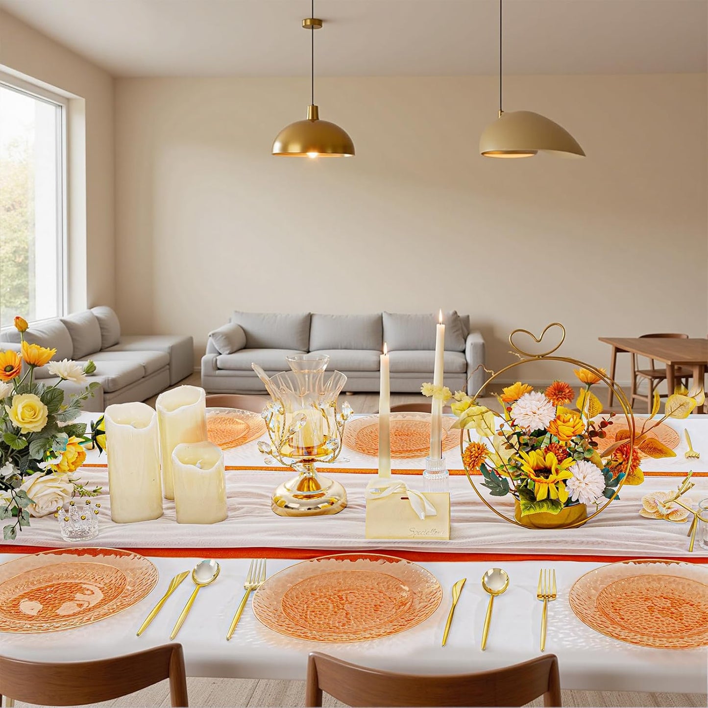 Rubtlamp 60Pcs Thanksgiving Plastic Plates, Orange Plastic Disposable Plates With Hammered Design, Orange Party Platos, Fancy Disposable Platos Include 30Dinner Plate,30Desssert Plate For Party