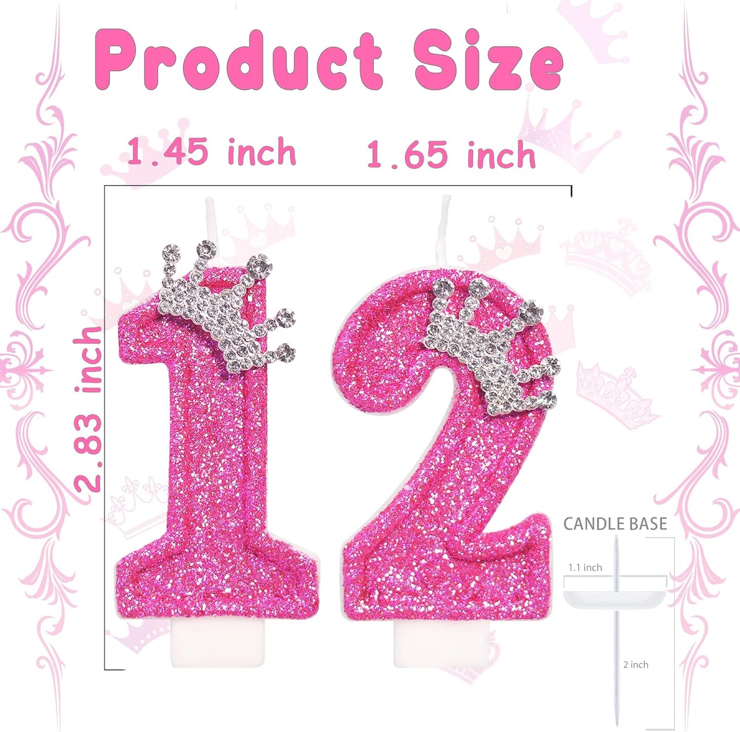 Birthday Candle for Cake, Crown Rose Number Candles, 2.76 inch Number Happy Birthday Candle, Cake Topper Decoration for Birthday Party (Number 12)