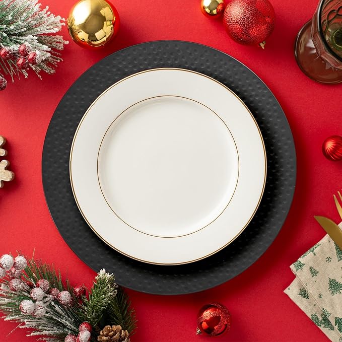 13" Hammered Charger Plates, Black Elegant Dinner Plate Chargers Set of 6, Round Server Ware for Wedding Party Decoration