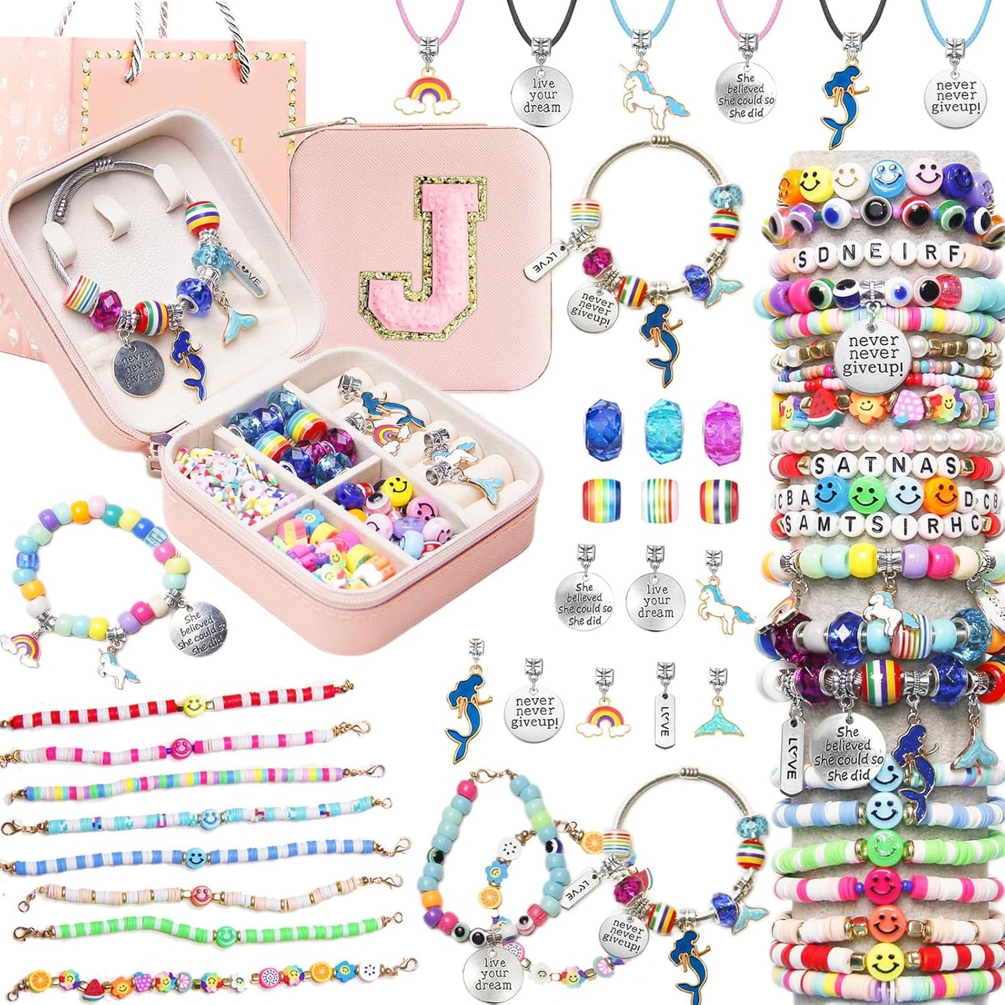 3900 Pcs Girls Bracelet Making Kit, Beads Jewelry Making Kit, Unicorn/Mermaid DIY Crafts Birthday Christmas Gifts with Organizer Box for Friendship Bracelets kits, Girls Ages 5 6 7 8-12 Years Old