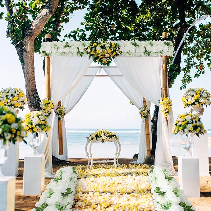 Wedding Arch Artificial Flower Panels - 6Pack White Faux Floral Swags Rose Silk Fake Peony Realistic Corner 3D Flower Row Arrangement Combo for Wedding Reception Ceremony 20.9 * 9.4 * 3inch