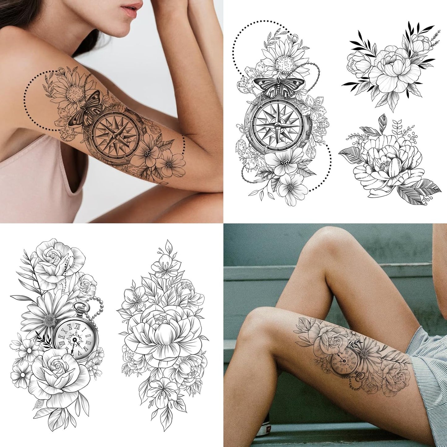 Yazhiji 49 sheets large sexy flowers collection waterproof temporary tattoos lasting fake tattoos for women and girls.