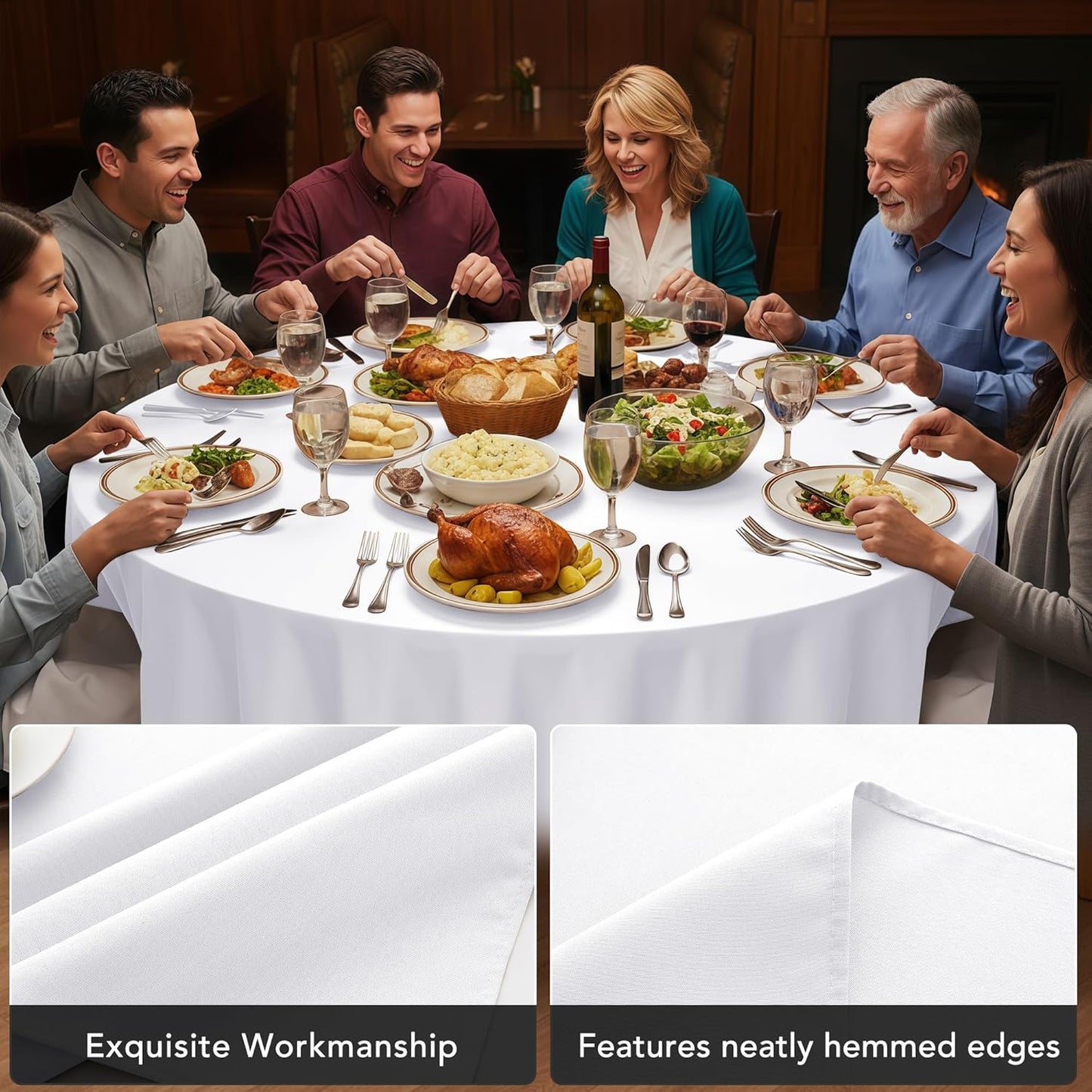10-Pack White Round Tablecloths, 90 Inches, Stain-Resistant Polyester for 4-5 Ft Round Tables - Washable Table Covers for Weddings, Banquets, Birthday, Parties, Events