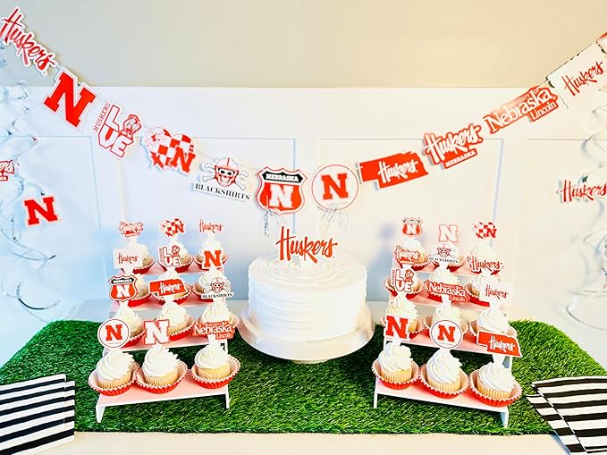 Nebraska Huskers Party Supplies for Football, Birthday Gift, Graduation Party Banner and Cake Toppers (42 Pieces) (Nebraska Cornhuskers)