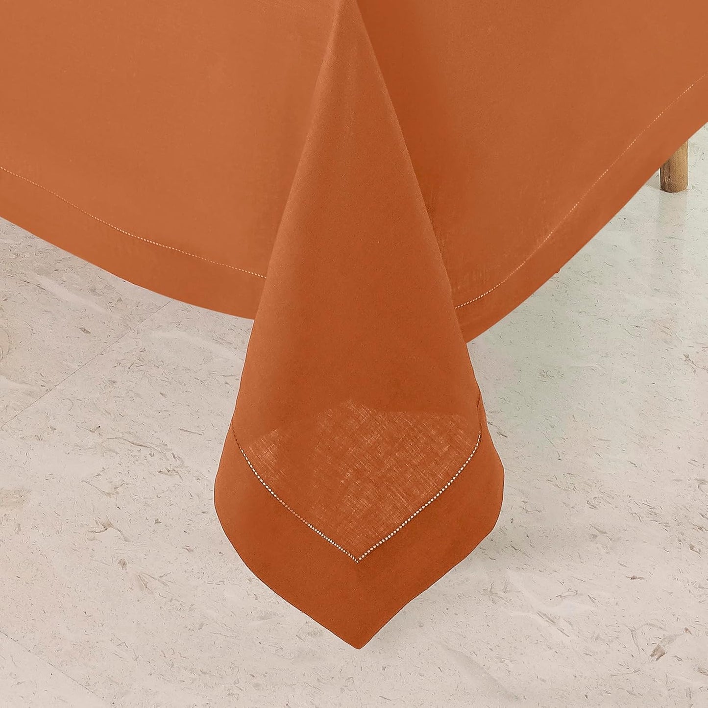 D'Moksha Homes Rust Linen Tablecloth for Rectangle Tables 60 x 144 Inch - 100% Pure Linen Rust Table Cloth - Classic Hemstitch, Machine Washable Dining Tablecloth for Thanksgiving, Holiday