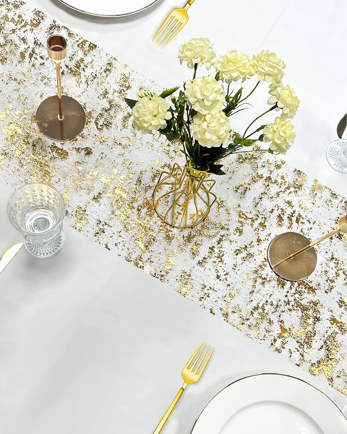 100ft Metallic Gold Mesh Sheer Table Runner Roll - Extra Long Gold Table Decorations for Event Party, Wedding, Birthday, Christmas Table Centerpieces Decor - 1pc