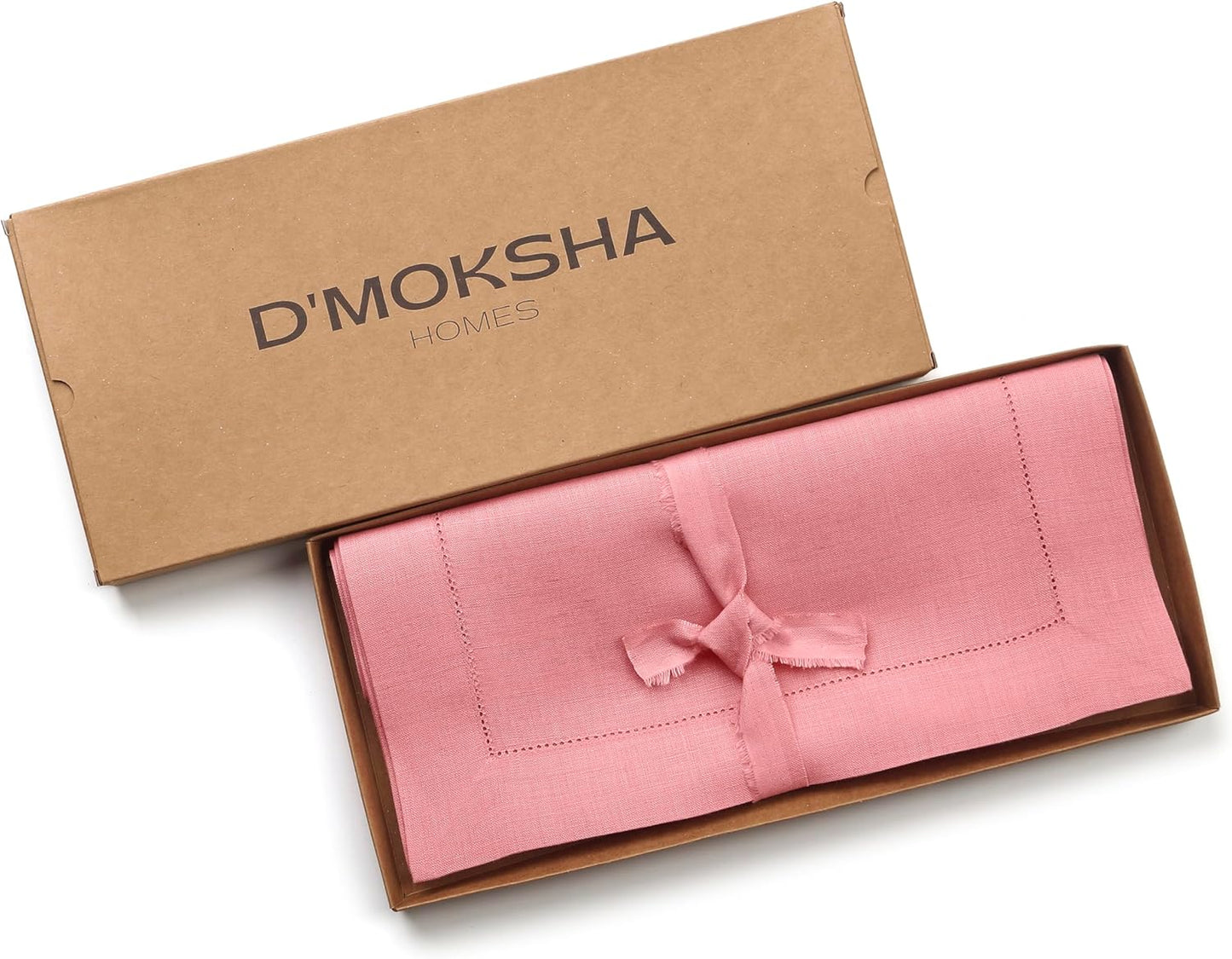 D'Moksha Homes Linen Dusty Pink Table Runner 48 Inches - Classic Hemstitch, 100% Pure Linen Coffee Table Runner 14 x 48 Inch Ideal for Dresser Tables - Fall, Autumn and Halloween