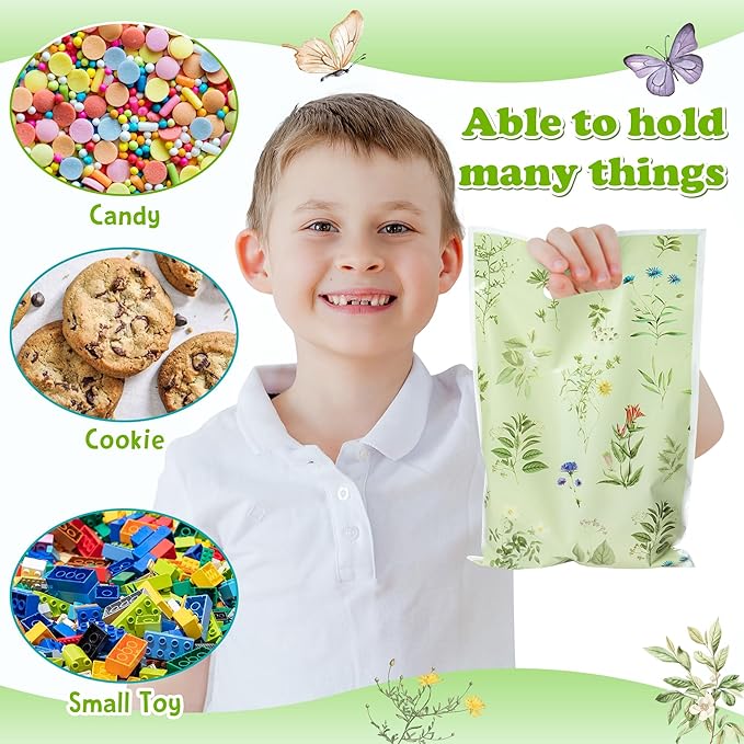 Herb Flower Party Favor Bags - 50Pcs Plastic Herb Wildflowers Candy Goodie Treat Gift Bag with Handles Rustic Farmhouse Floral Wedding Birthday Party Supplies Baby Shower Decor