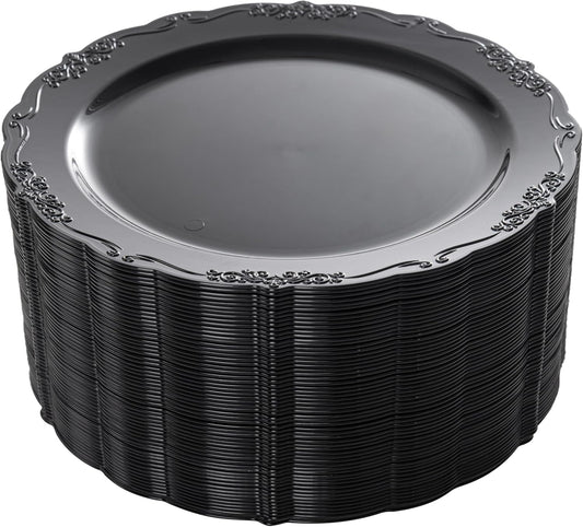 DaYammi 60PCS Black Plastic Plates, Heavy Duty Black Disposable Plates Premium 7.5 inch Dessert Cake Salad Appetizer Plate Hard Plastic Plate Disposable for Party Wedding