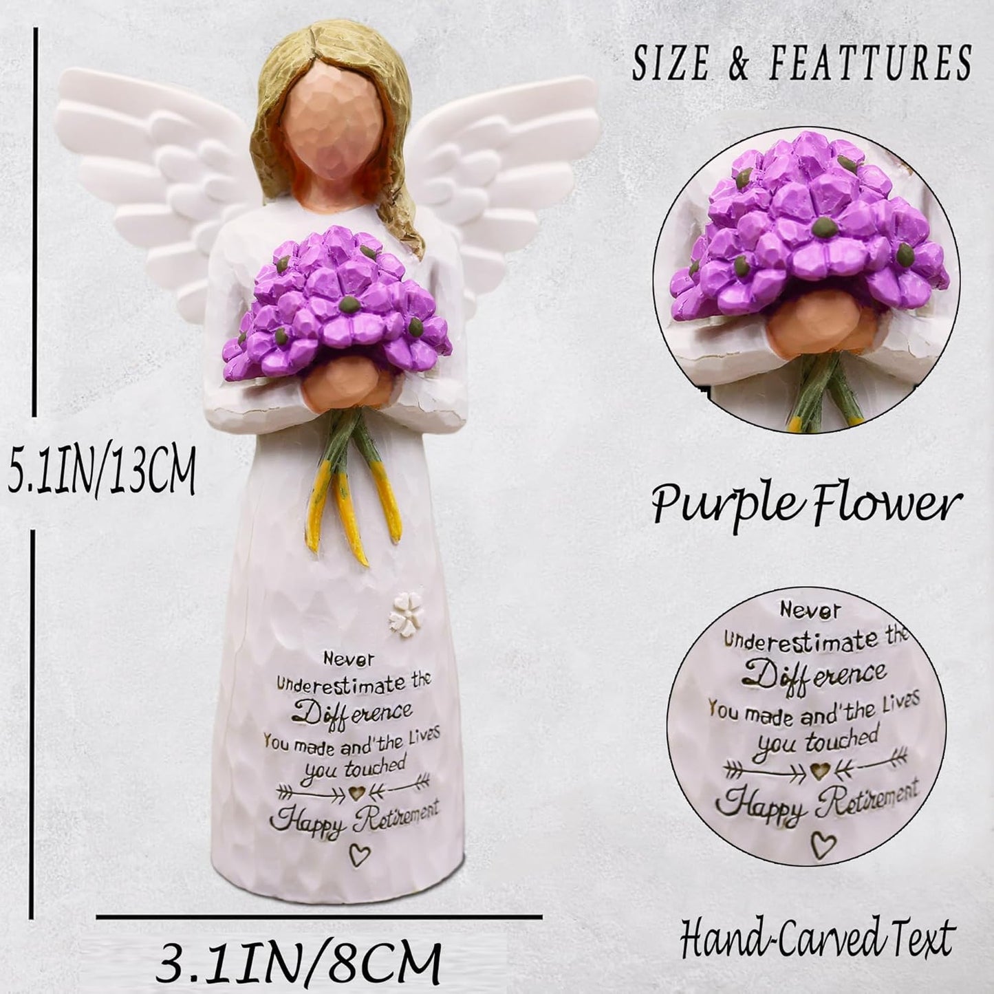 AUKEST Retirement Gift for Woman - Retirement Gifts for Women, Retirement Party Decorations, Going Away Party Decorations, Retired Gifts for Women Coworkers - 5.1” Angel Figurine (Purple)