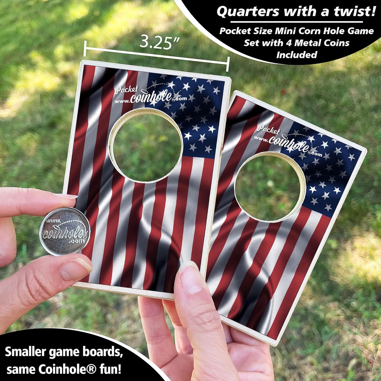 Coinhole Desktop Coin Bouncing Party Game Set | Tabletop Cornhole Board Game | Small Cornhole Travel Game Includes Coins