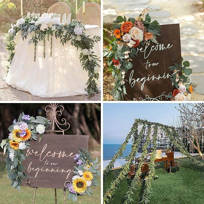 Ageomet 3pcs 6.6ft Eucalyptus Garland, Artificial Eucalyptus Vines Faux Hanging Garland with Fake Leaves for Wedding Party Table Backdrop, Arch Wall Garden Decor