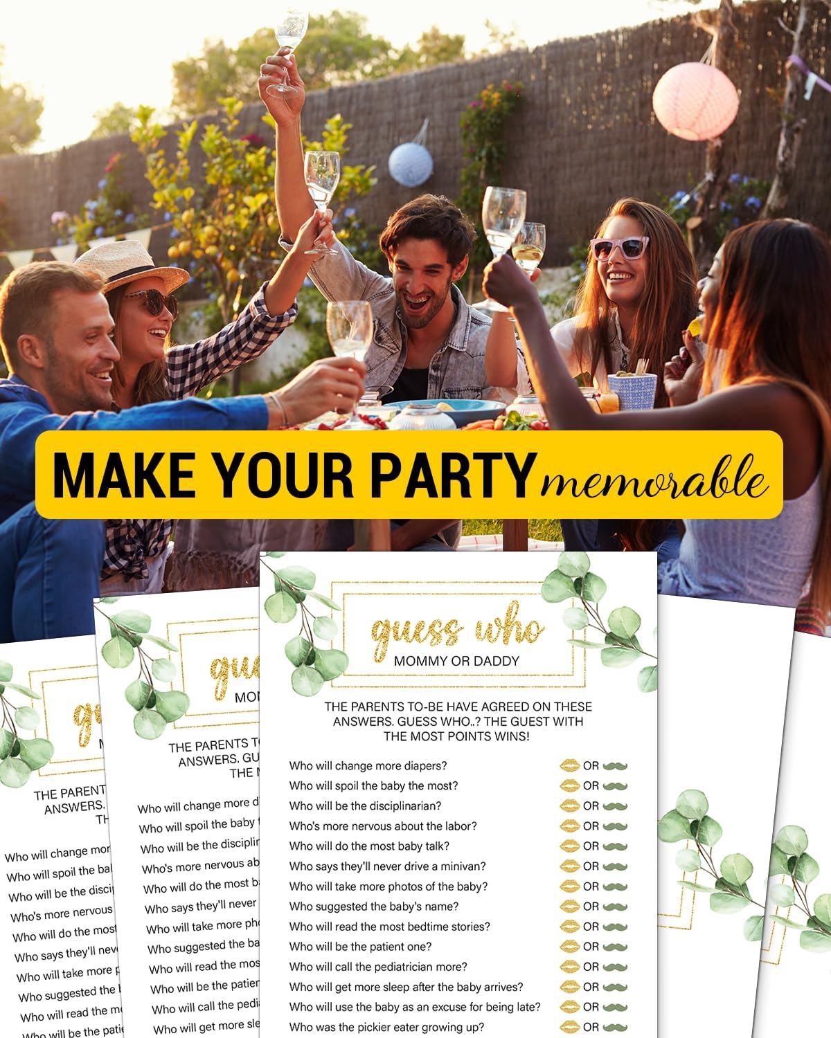 Guess Who Mommy or Daddy Baby Shower Games - 20 Double-Sided Greenery Guess Who Game Cards - Baby Shower Games for Girl or Boy - Gender Neutral