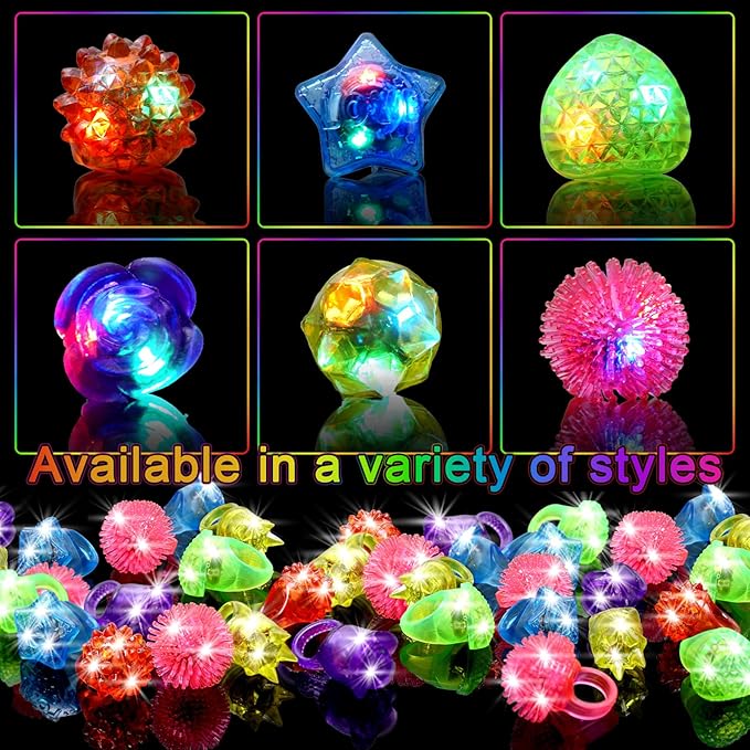 Valentines Day 150 Pcs Light Up Rings, New Year Glow In The Dark Party Supplies, 6 Style Flashing Glow In The Dark Rings for Adults & Kids, LED Ring for Birthday Party Favors, Concert, Raves, Halloween, Christmas