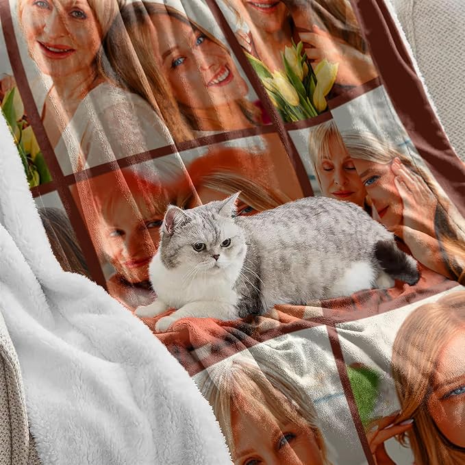 Mothers Day Blanket Gifts for Mom, Custom Sherpa Blanket with Picture Personalized Photo Throw Blanket Customized New Moms Gift from Daughter Son Husband, Birthday Gifts for Wife Grandma