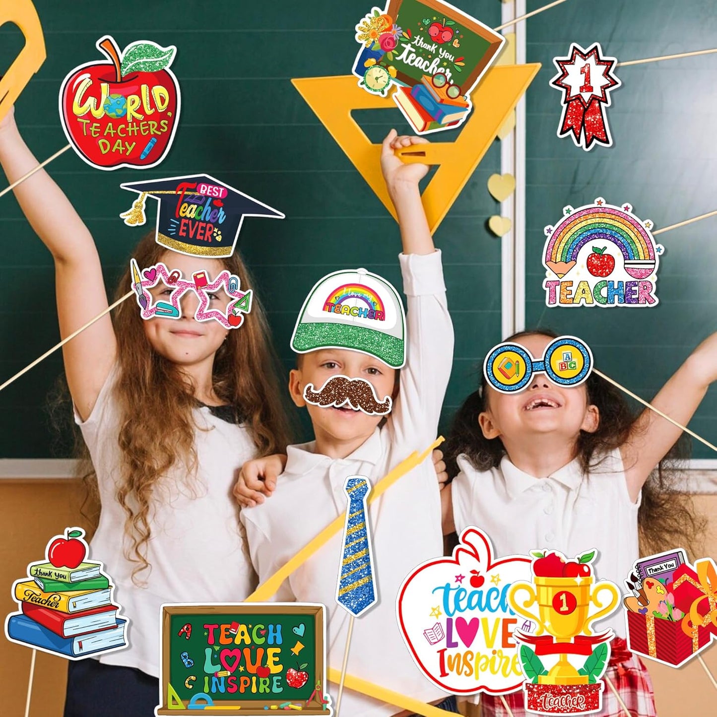 25 Pcs Teacher's Day Photo Booth Props, Thank You Teacher Theme Decoration Props, Teacher's Day Classroom Party Supplies
