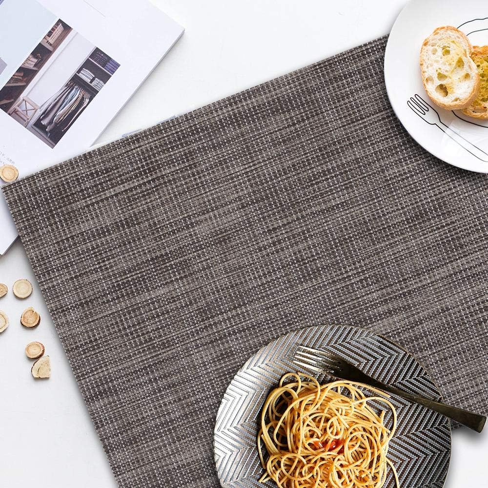 homEdge PVC Placemat, 4 PCS of Non-Slip Heat Resistant Place Mats, Washable Vinyl Placemats, Set of 4 – Linen Gray