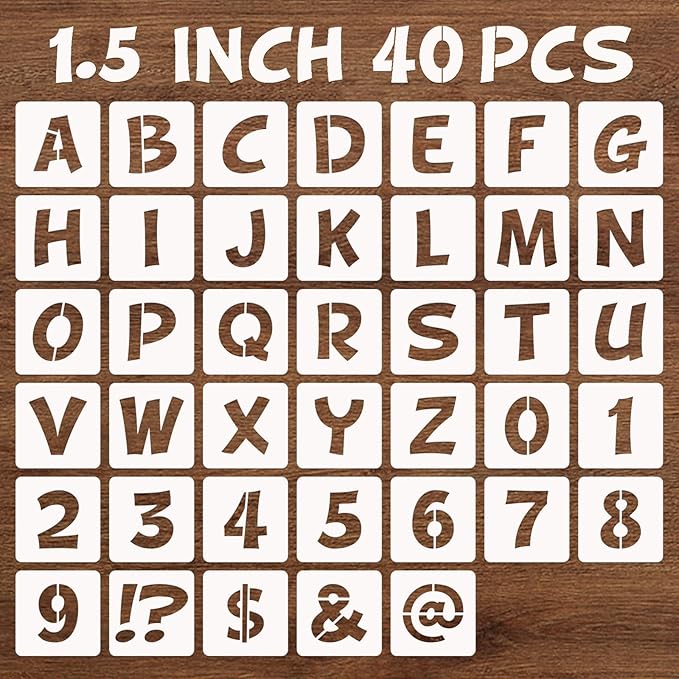 BAMIDELE 1.5 Inch Letter and Number Stencils, 40 Pcs Reusable Plastic Alphabet Spray Paint Stencils for Painting on Wood, Wall, Fabric, Rock, Chalkboard, Door Porch, Signage, DIY Craft Decoration