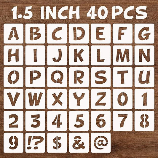 BAMIDELE 1.5 Inch Letter and Number Stencils, 40 Pcs Reusable Plastic Alphabet Spray Paint Stencils for Painting on Wood, Wall, Fabric, Rock, Chalkboard, Door Porch, Signage, DIY Craft Decoration