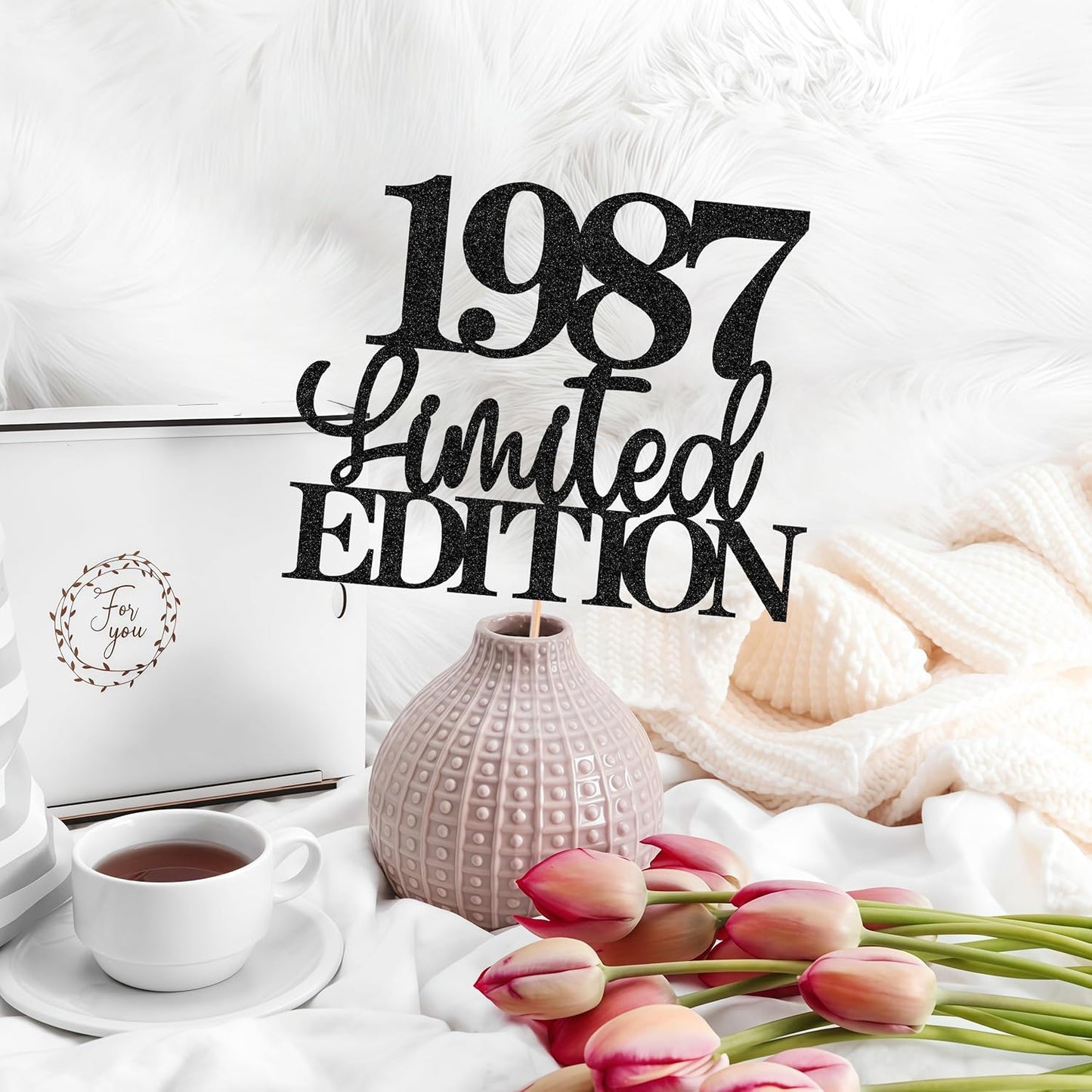 Limited EDITION 1987 Cake Topper - Black Glitter Happy 38th Birthday Party Cake Decoration Supplies, Cheer to 38 Years Cake Bunting Decor for 38th Birthday Party Photo Booth Props