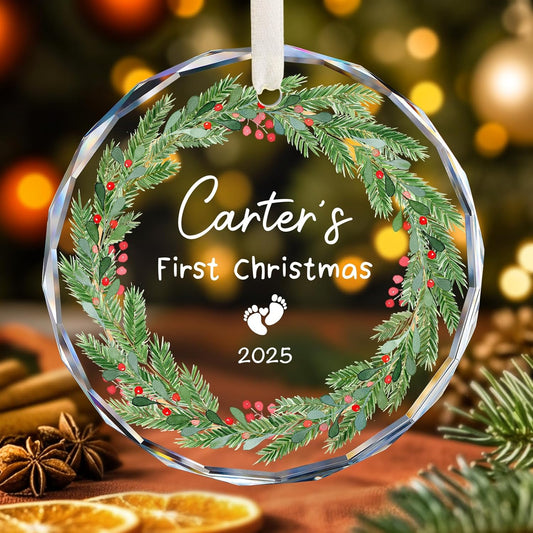 Custom Baby First Christmas Ornament 2025 - Personalized My First Christmas Ornaments for Baby Girl Boy Newborn Gifts Keepsake - Crystal Glass New Baby Ornaments