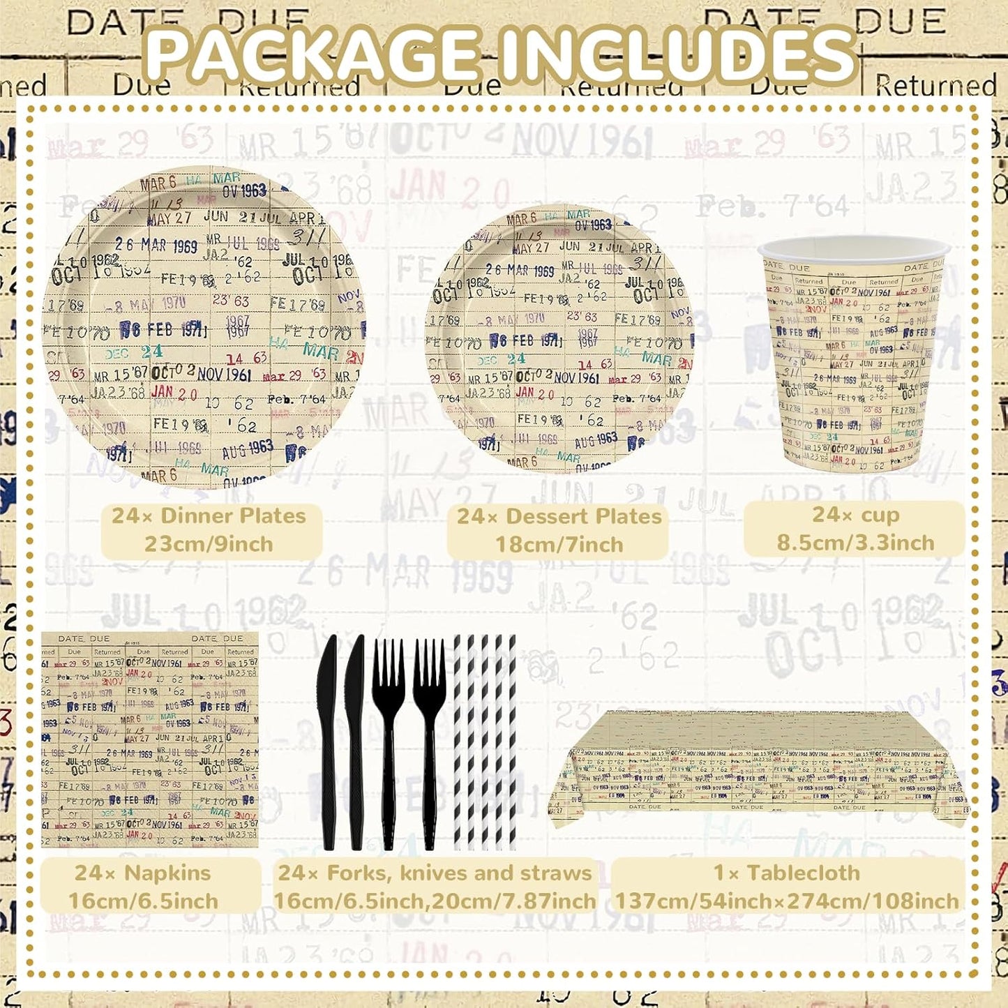 169 Pcs Due Date Card Book Party Supplies for Girls Boys Club Vintage Beverage Baby Shower Party Decorations Napkins and plate Book Lovers Gifts or Reading Themed Dinnerware for 24 Guests