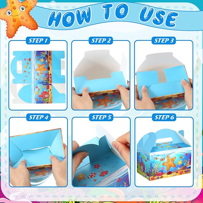 24 Pcs Under The Sea Party Favor Treat Boxes Ocean Shark Turtle Dolphin Goodie Candy Gift Boxes for Birthday Ocean Animals Party Favors Supplies