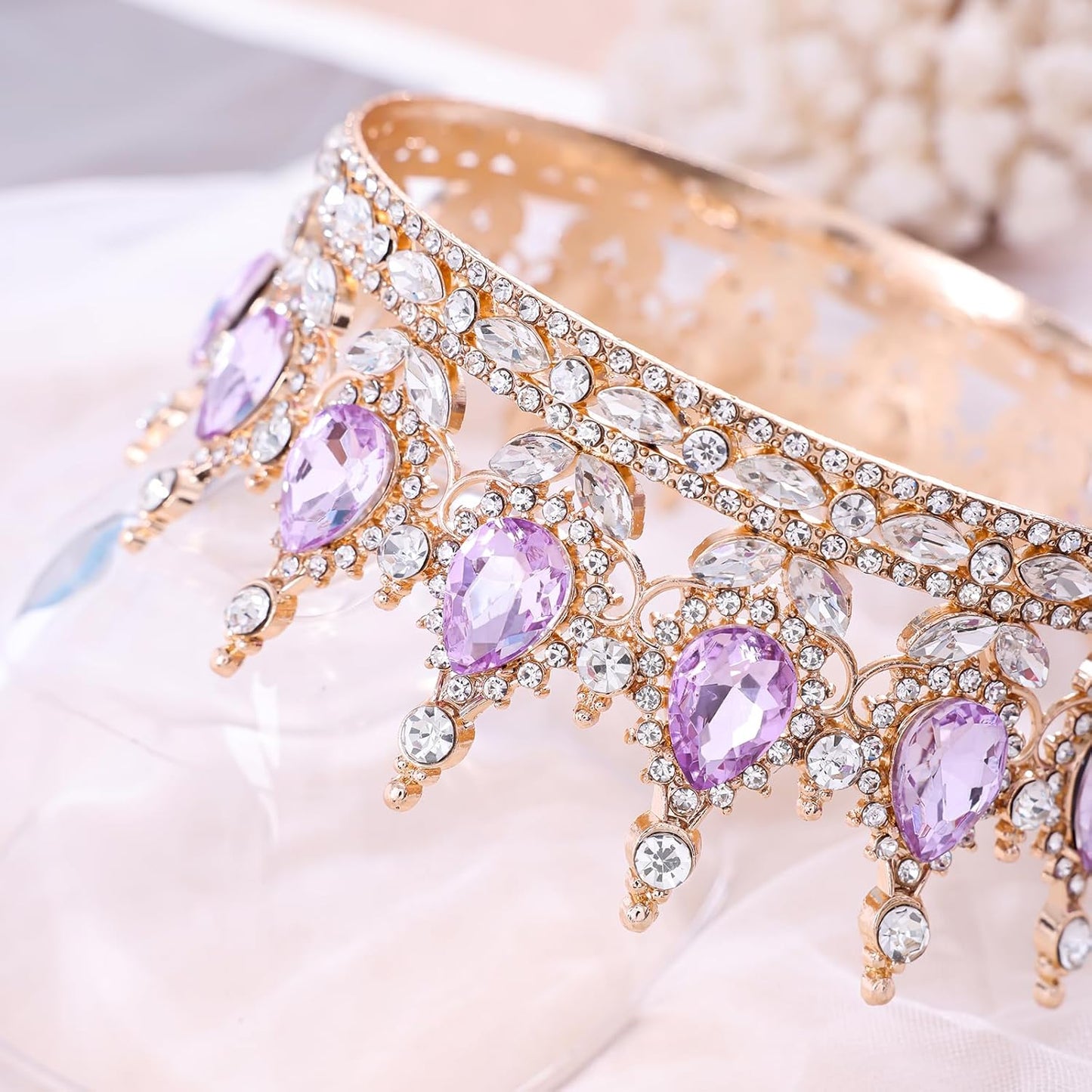 Purple Queen Crown for Women Crystal Tiara for Girl Rhinestone Wedding Headband for Bride Hair Accessories for Costume Birthday Party Prom Gifts